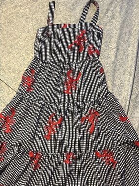 Navy Gingham Dress with Red  Lobsters